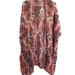 NWT OSFM Women's Beach Cover up Swimsuit Kimono with Floral Print